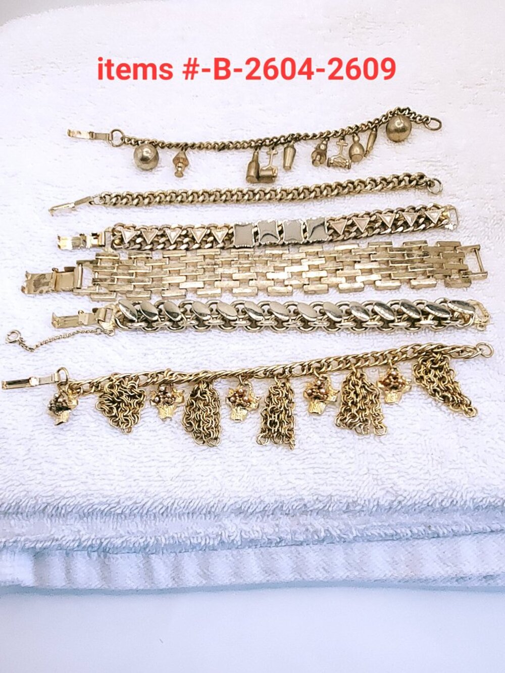 6 Bracelets, items # B- 2604-2609,.  wt. 251 grams.